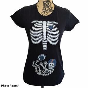 Small Maternity black football skeleton skull tee